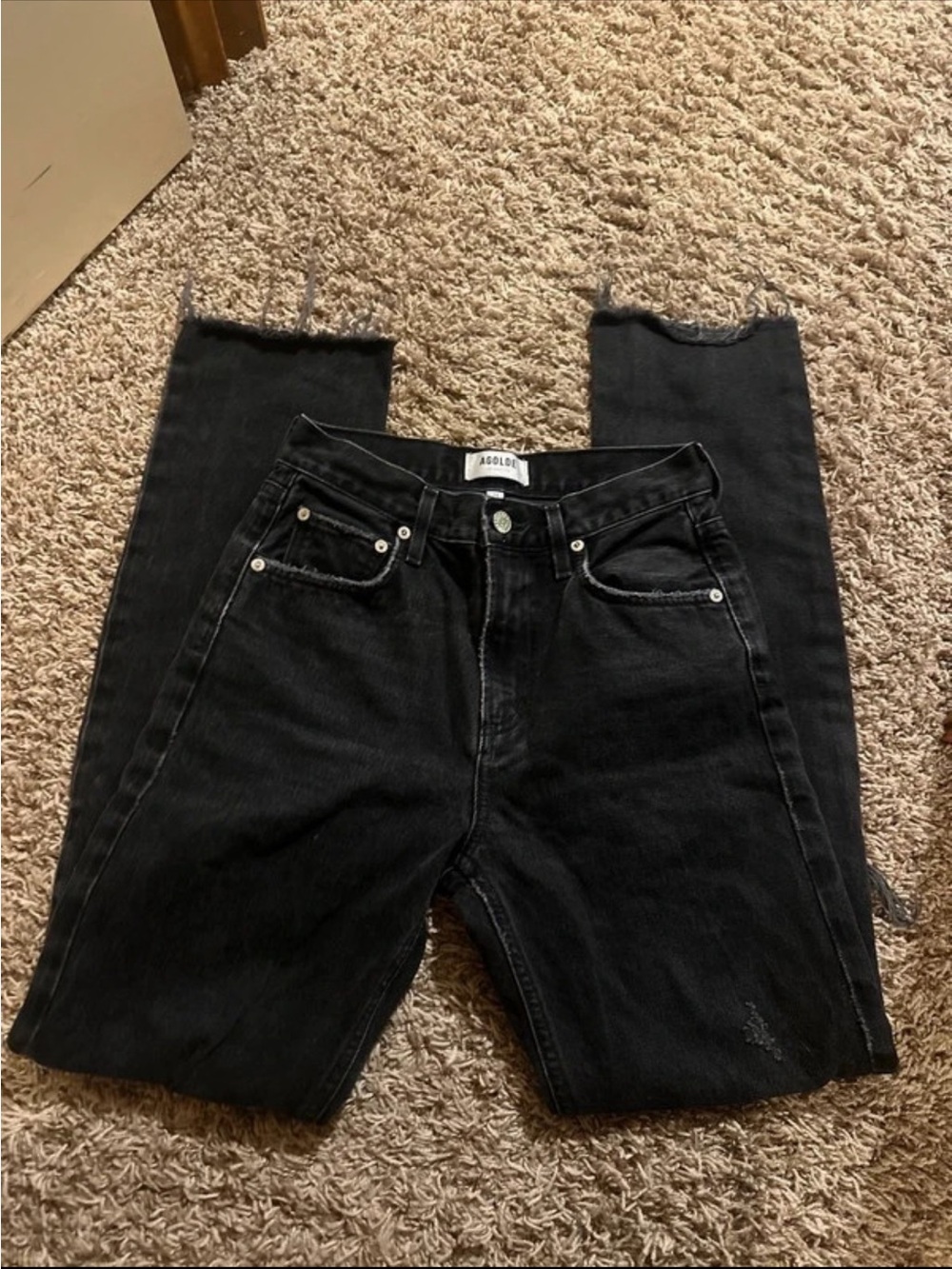 Agolde Black High-Rise Skinny Jeans with Raw Hem